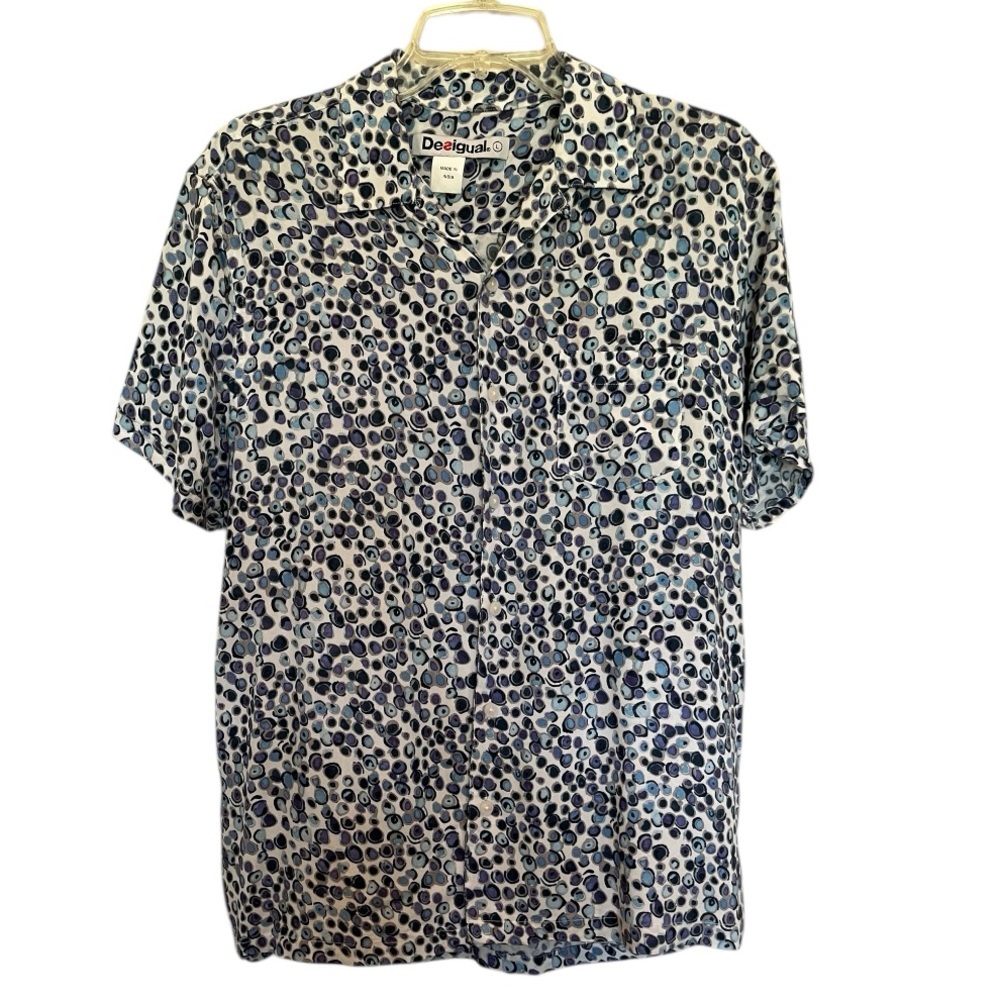 Desigual Men's Blue pattern polo shirt size large